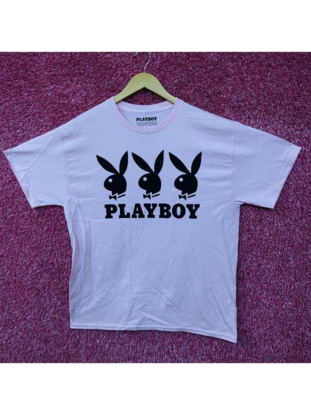 Playboy Triple Bunny Logo Rhinestone Graphic T-Shirt Large
